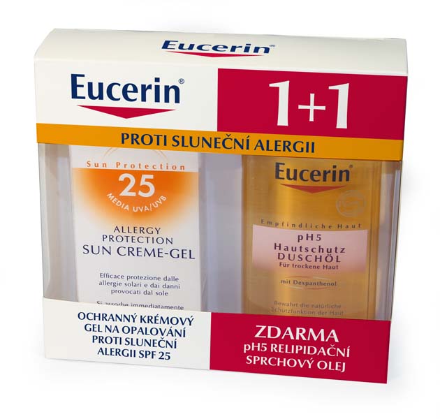 EUCERIN SUN 1+1 Gel proti sluneční alergii SPF25 150ml + Sprchový olej pH5 200ml AKCE