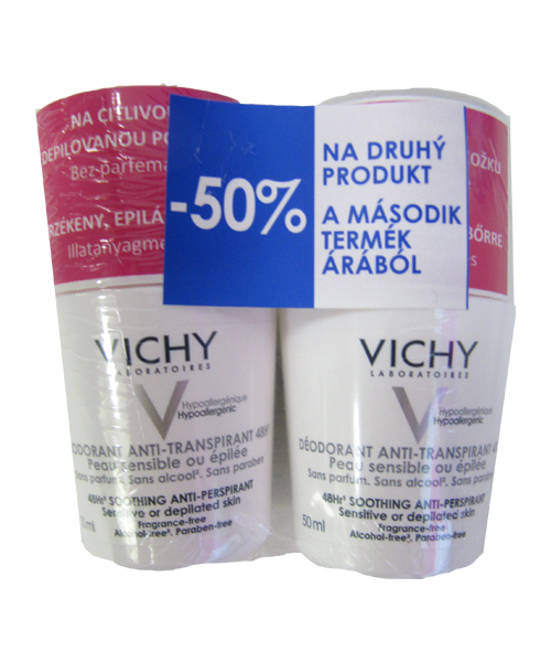 VICHY ANTIPERSPIRANT 48h roll-on pro citlivou nebo depilovanou pokožku 50ml + 50ml