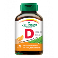 JAMIESON Vitamín D3 1000IU tablety s příchutí pomeranč 100tbl. + DÁREK Jamieson probiotic 1 miliarda 25 tablet