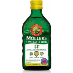 MOLLERS Omega 3 D+ olej z tresčích jater s citronovou příchutí 250 ml